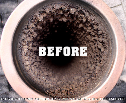 WOOD STOVE CLEANING 10 MetroChimneyPDX pipe before cleaning MetroChimneyPDX